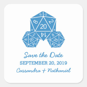Blue D20 Dice Save the Date Stickers
