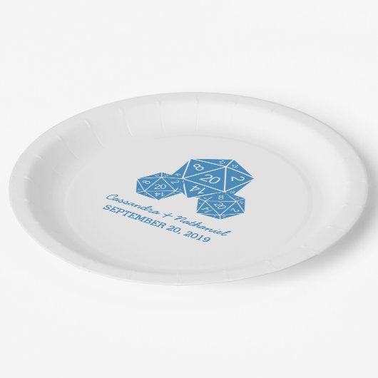 Blue D20 Dice Wedding Paper Teller (Schrägansicht)