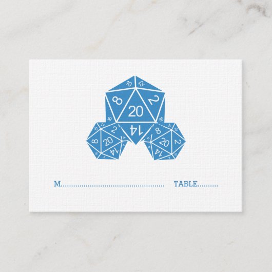 Blue D20 Dice Wedding Platzkarte (Vorderseite)