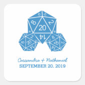 Blue D20 Dice Wedding Stickers (Vorderseite)