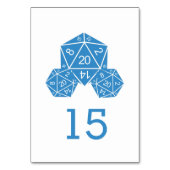 Blue D20 Dice Wedding Table Card Tischnummer (Vorderseite)