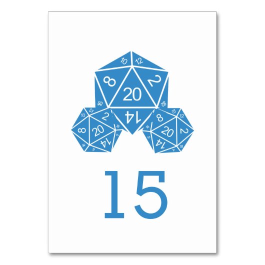 Blue D20 Dice Wedding Table Card Tischnummer (Vorderseite)