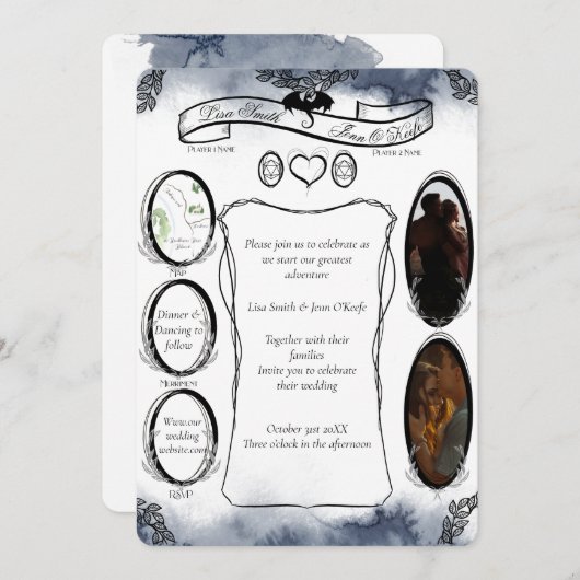 Blue D20 Tabletop RPG Fantasy Dice Wedding Invitat Einladung (Vorne/Hinten)