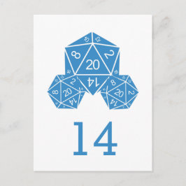 Blue D20 Würfel Tischnummer Postkarte