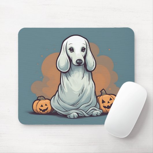 Blue Dackel Ghost Orange Pumpkin Halloween Mousepad (Mit Mouse)