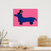 Blue Dackel Top Hat Poster (Küche)