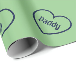 Blue Daddy Heart Vatertag Glitzer Geschenkpapier
