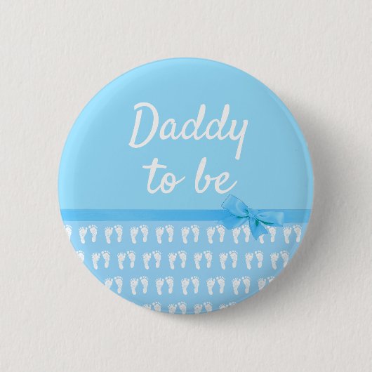 Blue Daddy to Fußprints Boy Baby Shooting Button (Vorderseite)