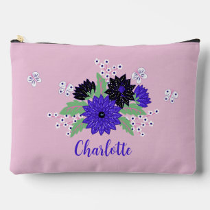 Blue Dahlia Floral Bouquet und Individuelle Name Zubehörtasche