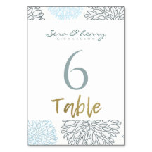 BLUE DAHLIA FLORAL PATTERN GOLD TABLE