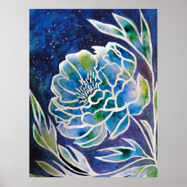 Blue Dahlia Handmade Navy Aquamarin Floral Waterco Poster