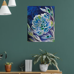 Blue Dahlia Handmade Navy Aquamarin Floral Waterco Poster