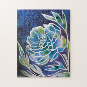 Blue Dahlia Handmade Navy Aquamarin Floral Waterco Puzzle