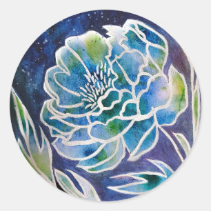 Blue Dahlia Handmade Navy Aquamarin Floral Waterco Runder Aufkleber