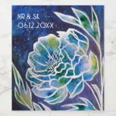 Blue Dahlia Handmade Navy Aquamarin Floral Waterco Weinetikett (Einzelnes Label)