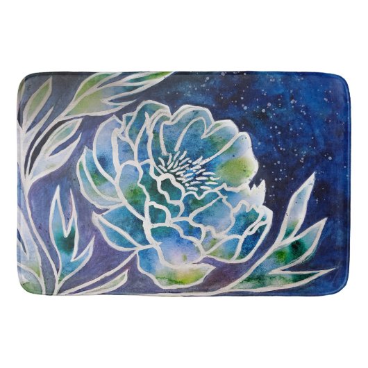 Blue Dahlia Navy Aquamarin Celestial Floral Waterc Badematte (Vorderseite)