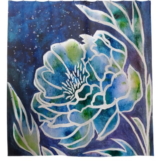 Blue Dahlia Navy Aquamarin Celestial Floral Waterc Duschvorhang (Vorderseite)