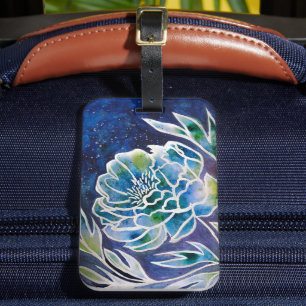 Blue Dahlia Navy Aquamarin Celestial Floral Waterc Gepäckanhänger
