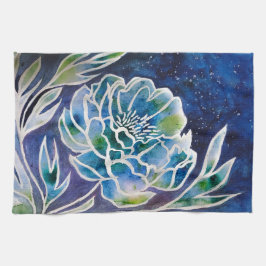 Blue Dahlia Navy Aquamarin Celestial Floral Waterc Geschirrtuch