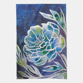 Blue Dahlia Navy Aquamarin Celestial Floral Waterc Geschirrtuch