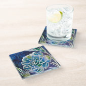 Blue Dahlia Navy Aquamarin Celestial Floral Waterc Glasuntersetzer (Schrägansicht)