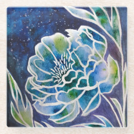 Blue Dahlia Navy Aquamarin Celestial Floral Waterc Glasuntersetzer