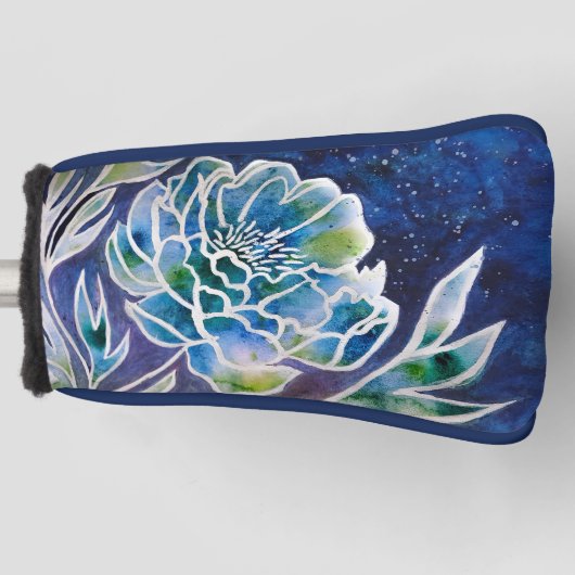 Blue Dahlia Navy Aquamarin Celestial Floral Waterc Golf Headcover (Vorderseite)