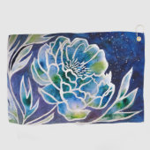 Blue Dahlia Navy Aquamarin Celestial Floral Waterc Golfhandtuch (Horizontal)