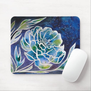 Blue Dahlia Navy Aquamarin Celestial Floral Waterc Mousepad