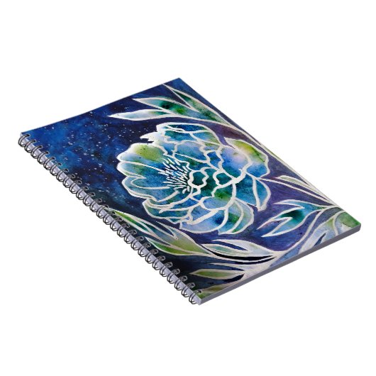 Blue Dahlia Navy Aquamarin Celestial Floral Waterc Notizblock (Rechte Seite)