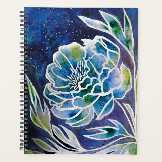 Blue Dahlia Navy Aquamarin Celestial Floral Waterc Planer (Vorderseite)