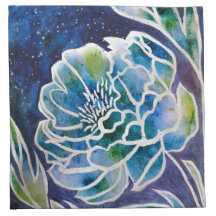 Blue Dahlia Navy Aquamarin Celestial Floral Waterc