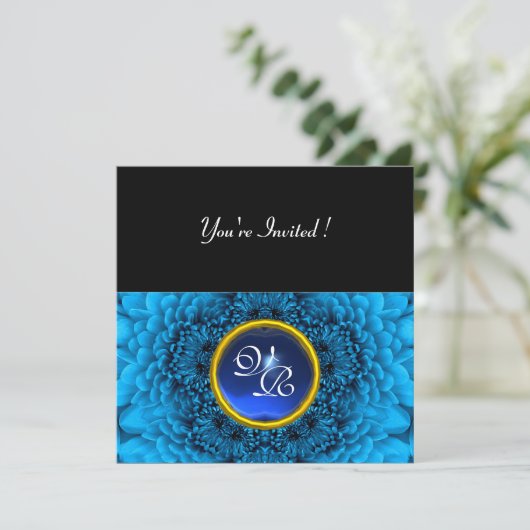BLUE DAHLIA, SAPPHIRE, hellschwarz gelb Einladung (Stehend Vorderseite)