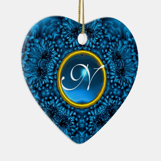 BLUE DAHLIA SAPPHIRE MONOGRAM Herz Keramikornament (Rechts)