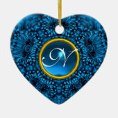 BLUE DAHLIA SAPPHIRE MONOGRAM Herz Keramikornament (Vorne)