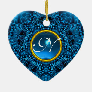 BLUE DAHLIA SAPPHIRE MONOGRAM Herz Keramikornament