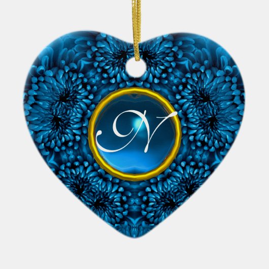 BLUE DAHLIA SAPPHIRE MONOGRAM Herz Keramikornament (Vorne)