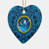 BLUE DAHLIA SAPPHIRE MONOGRAM Herz Keramikornament (Links)