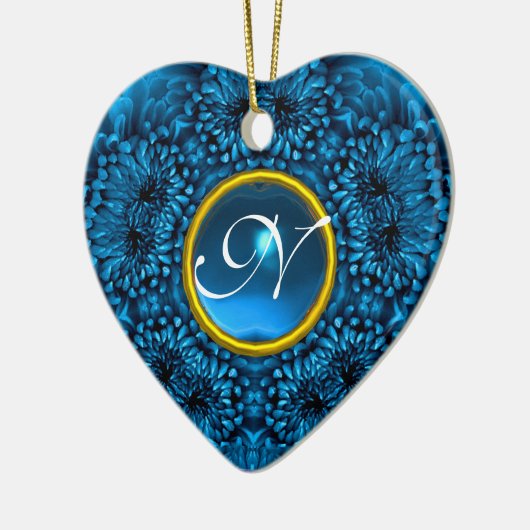 BLUE DAHLIA SAPPHIRE MONOGRAM Herz Keramikornament (Links)