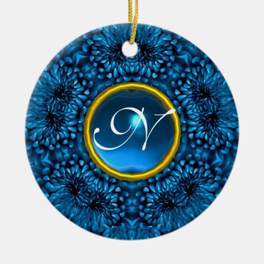 BLUE DAHLIA SAPPHIRE MONOGRAM KERAMIKORNAMENT (Vorne)