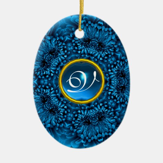 BLUE DAHLIA SAPPHIRE MONOGRAM KERAMIKORNAMENT (Vorne)