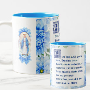 Blue Dahlias   Ave Maria Latin   Jungfrau Mary Zweifarbige Tasse