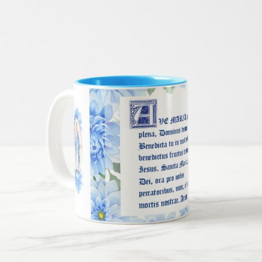 Blue Dahlias | Ave Maria Latin | Jungfrau Mary Zweifarbige Tasse (Vorderseite Links)
