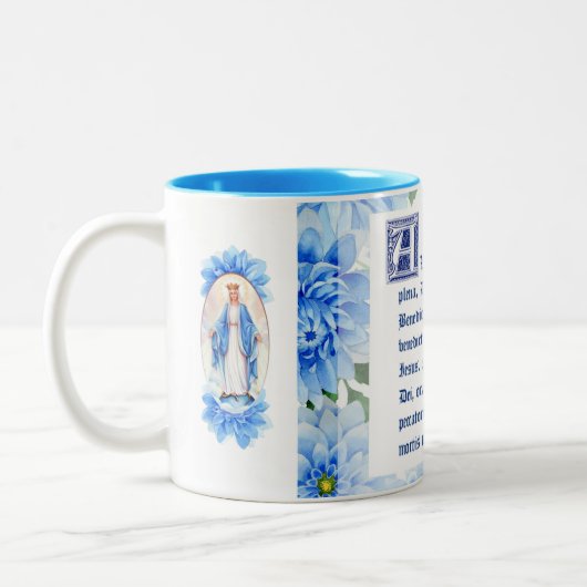 Blue Dahlias | Ave Maria Latin | Jungfrau Mary Zweifarbige Tasse (Links)
