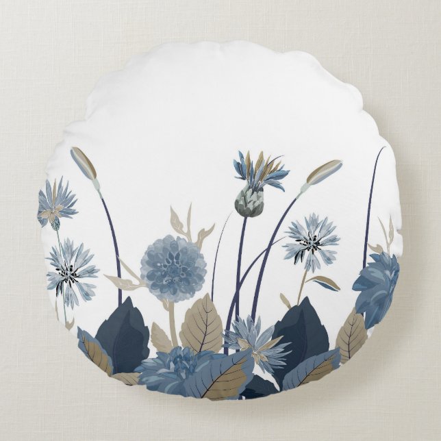 Blue Dahlias Cornflower Rundes Kissen (Vorderseite)