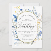 Blue Dainty Gold All in 1 Budget QR Code Hochzeit Einladung (Vorderseite)