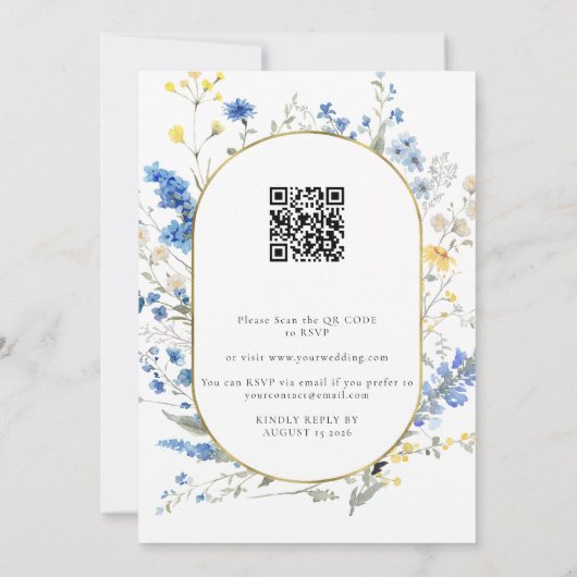 Blue Dainty Gold All in 1 Budget QR Code Hochzeit Einladung (Rückseite)