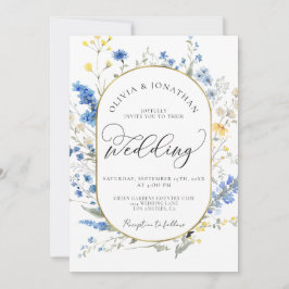 Blue Dainty Gold All in 1 Budget QR Code Hochzeit Einladung