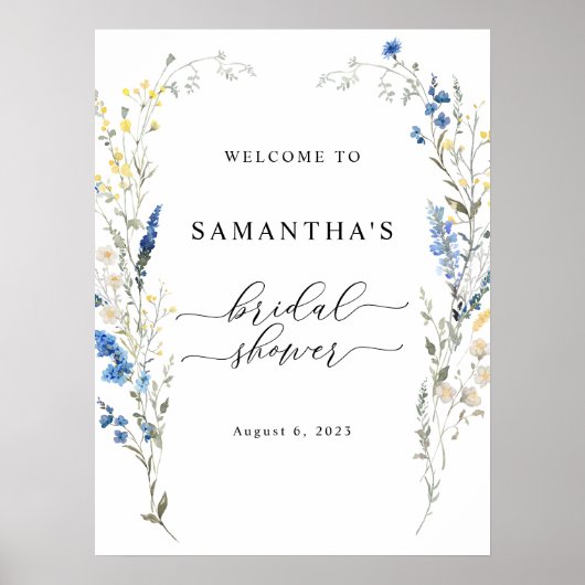 Blue Dainty Wild Blume Brautparty Begrüßungszeiche Poster (Vorne)