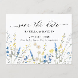 Blue Dainty Wild Blume Navy Floral Save the Date Ankündigungspostkarte